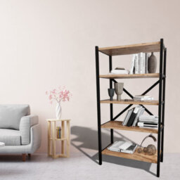 Urbn-Living Urbnliving 121Cm Height 5-Shelf Pine Wooden Bookcase With Metal Frame Home Décor Storage And Shelving Unit - thumbnail 3