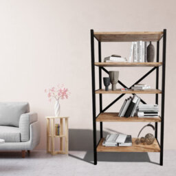 Urbn-Living Urbnliving 121Cm Height 5-Shelf Pine Wooden Bookcase With Metal Frame Home Décor Storage And Shelving Unit - thumbnail 2