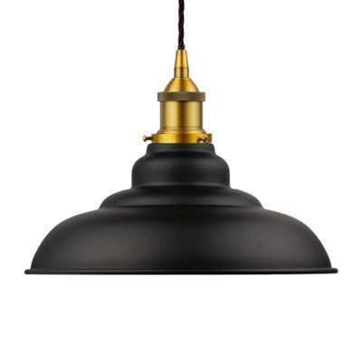 Matt Black St Edmund's Painted Dome Pendant Light With Antique Gold Lamp Holder And Black Twisted Cable - Se Home - image 1