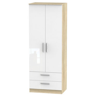 Trent 2 Door 2 Drawer Wardrobe In White & Bardolino Oak (Ready Assembled)