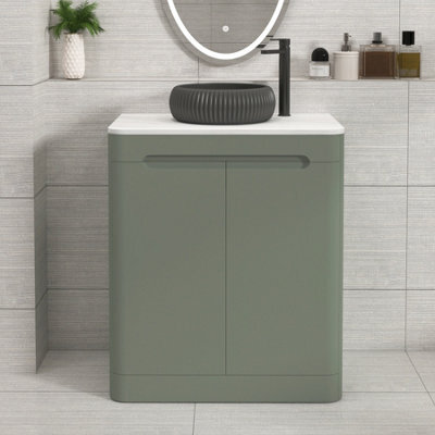 Royal Bathrooms Venice 700mm Sage Green Freestanding Bathroom Countertop Vanity Unit 2 Door With Milan Black Basin - image 1