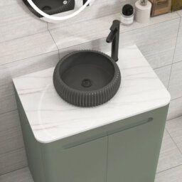 Royal Bathrooms Venice 700mm Sage Green Freestanding Bathroom Countertop Vanity Unit 2 Door With Milan Black Basin - thumbnail 6