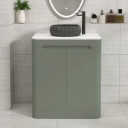 Royal Bathrooms Venice 700mm Sage Green Freestanding Bathroom Countertop Vanity Unit 2 Door With Milan Black Basin - thumbnail 1