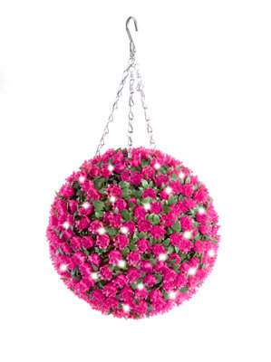 Best Artificial Pre-Lit Outdoor 28Cm Pink Rose Hanging Plastic Flower Topiary Ball - image 1