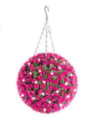 Best Artificial Pre-Lit Outdoor 28Cm Pink Rose Hanging Plastic Flower Topiary Ball