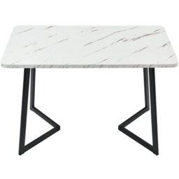 Abrihome 117X68Cm Modern Rectangular Dining Table With Marble Pattern & Metal Legs, Black/white - thumbnail 8