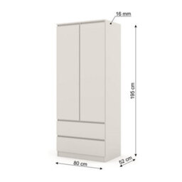 Arte Maja 80Cm Hinged Door Wardrobe - Cashmere, Compact Wardrobe With Shelves, Drawers And Rail - thumbnail 5