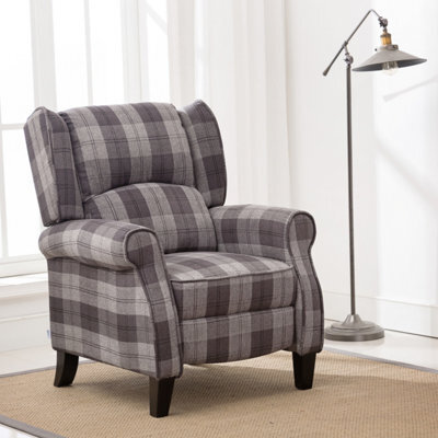 More4Homes Eaton Wing Back Fireside Check Fabric Recliner Armchair Sofa Chair Reclining Cinema (Charcoal) - image 1