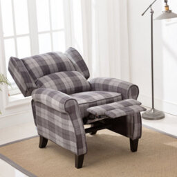 More4Homes Eaton Wing Back Fireside Check Fabric Recliner Armchair Sofa Chair Reclining Cinema (Charcoal) - thumbnail 9