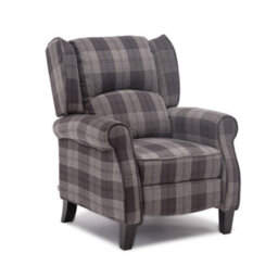 More4Homes Eaton Wing Back Fireside Check Fabric Recliner Armchair Sofa Chair Reclining Cinema (Charcoal) - thumbnail 2