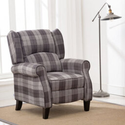 More4Homes Eaton Wing Back Fireside Check Fabric Recliner Armchair Sofa Chair Reclining Cinema (Charcoal)