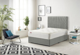 "Somnior Beds Platinum Divan Bed Set With Mattress & 30"" Headboard - Linen Fabric, Silver, 6Ft Super King"