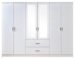 Swish Furniture White 6 Door 2 Drawer Mirrored Wardrobe Chrome Handles Paddington Clothes Rail - thumbnail 2
