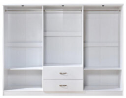 Swish Furniture White 6 Door 2 Drawer Mirrored Wardrobe Chrome Handles Paddington Clothes Rail - thumbnail 3
