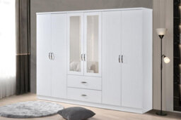 Swish Furniture White 6 Door 2 Drawer Mirrored Wardrobe Chrome Handles Paddington Clothes Rail - thumbnail 9