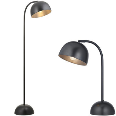 Loops Standing Floor & Table Lamp Set - Adjustable Matt Black Steel Grey Painted Head - image 1