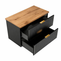 Impact Furniture Wall Hung Vanity Unit With Basin 800mm Oak Effect Countertop Black Ribbed 2 Drawer Bathroom Cabinet Adel - thumbnail 4