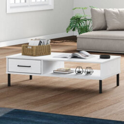 Walplus Coffee Table With Metal Legs White Solid Wood Pine Oslo - thumbnail 1