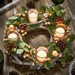 Dibor Eucalyptus And Cinnamon Round Centrepiece Christmas Decoration Tealight Holder Candle Holder