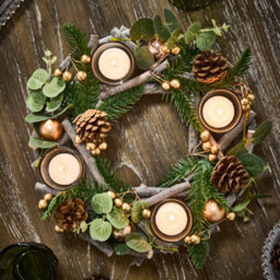 Dibor Eucalyptus And Cinnamon Round Centrepiece Christmas Decoration Tealight Holder Candle Holder - thumbnail 2