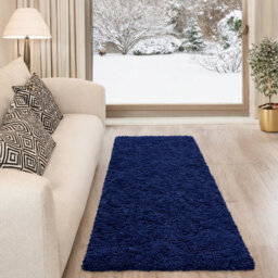 Aspire Homeware Non Slip Navy Shaggy Rug Soft Fluffy Washable Floor And Kitchen Rug, (L)110Cm X (W)60Cm - thumbnail 6