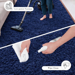 Aspire Homeware Non Slip Navy Shaggy Rug Soft Fluffy Washable Floor And Kitchen Rug, (L)110Cm X (W)60Cm - thumbnail 5