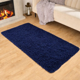 Aspire Homeware Non Slip Navy Shaggy Rug Soft Fluffy Washable Floor And Kitchen Rug, (L)110Cm X (W)60Cm - thumbnail 1