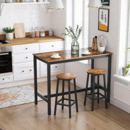 LEDREM Set Of 2 Counter Height Chairs, Bar Stools With Footrest, For Dining Room, Kitchen, Living Room, Brown And Black - thumbnail 1