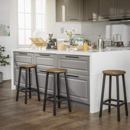 LEDREM Set Of 2 Counter Height Chairs, Bar Stools With Footrest, For Dining Room, Kitchen, Living Room, Brown And Black - thumbnail 5