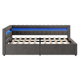 Abrihome Grey Velvet Single Daybed With 2 Drawers, Led Charging Station & Tufted Design, Easy Assembly - thumbnail 8