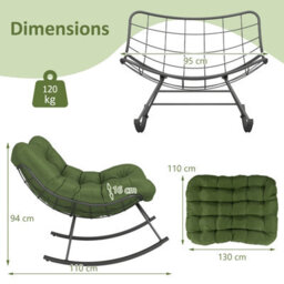 Costway Indoor Outdoor Rocking Chair Oversized Egg Papasan Chair-Green - thumbnail 2