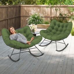 Costway Indoor Outdoor Rocking Chair Oversized Egg Papasan Chair-Green - thumbnail 3