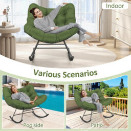 Costway Indoor Outdoor Rocking Chair Oversized Egg Papasan Chair-Green - thumbnail 9