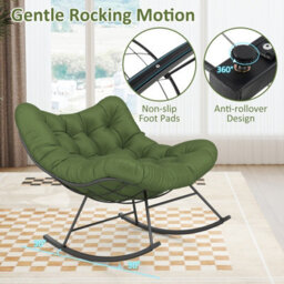 Costway Indoor Outdoor Rocking Chair Oversized Egg Papasan Chair-Green - thumbnail 6