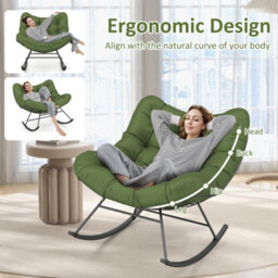 Costway Indoor Outdoor Rocking Chair Oversized Egg Papasan Chair-Green - thumbnail 7