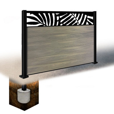 Easycomposite 4Ft Composite Fence Panel & Aluminium Post Sunken In Ground - Greige Boards & Leafy Topper Trellis - image 1