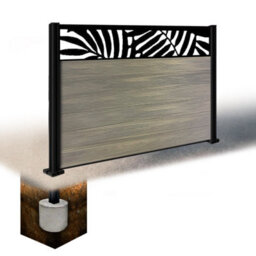 Easycomposite 4Ft Composite Fence Panel & Aluminium Post Sunken In Ground - Greige Boards & Leafy Topper Trellis - thumbnail 1