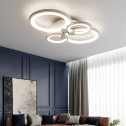 Living And Home Modern 4 Circular White Metal And Acrylic Led Semi Flush Ceiling Light Fixture For Nordic Decor, Dimmable - thumbnail 2