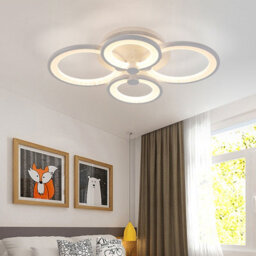 Living And Home Modern 4 Circular White Metal And Acrylic Led Semi Flush Ceiling Light Fixture For Nordic Decor, Dimmable - thumbnail 1