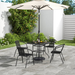 Living And Home Set Of 5 Black 4 Seater Garden Dining Set Patio Square Coffee Table And Stackable Chairs Set Outdoor 80Cm - thumbnail 2