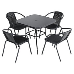 Living And Home Set Of 5 Black 4 Seater Garden Dining Set Patio Square Coffee Table And Stackable Chairs Set Outdoor 80Cm - thumbnail 3