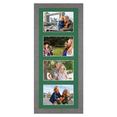 AK Frames 50X20Cm Marble Grey Modern Multi Photo Frame With Emerald Mount - Holds 4 Apertures (4X) 6X4 Photos - image 1