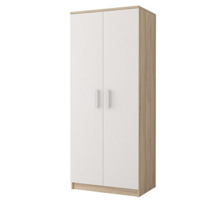 Arte Smyk Iii 06 White Front Oak Sonoma Carcass Hinged Wardrobe 800mm H1930mm D500mm With White Wooden Handles - image 1