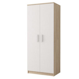 Arte Smyk Iii 06 White Front Oak Sonoma Carcass Hinged Wardrobe 800mm H1930mm D500mm With White Wooden Handles - thumbnail 1