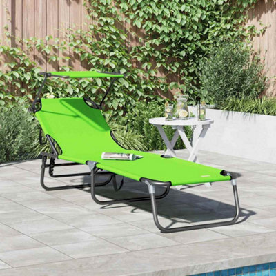 Berkfield Folding Sun Lounger With Canopy Green 600D Oxford Fabric - image 1