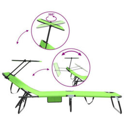 Berkfield Folding Sun Lounger With Canopy Green 600D Oxford Fabric - thumbnail 8