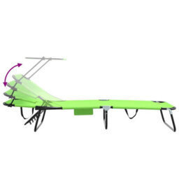 Berkfield Folding Sun Lounger With Canopy Green 600D Oxford Fabric - thumbnail 9