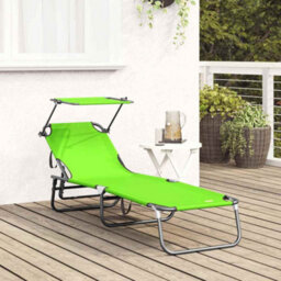 Berkfield Folding Sun Lounger With Canopy Green 600D Oxford Fabric - thumbnail 3