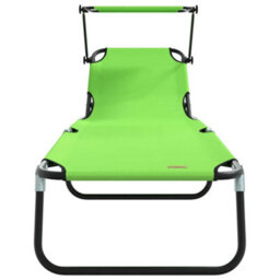 Berkfield Folding Sun Lounger With Canopy Green 600D Oxford Fabric - thumbnail 4
