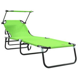 Berkfield Folding Sun Lounger With Canopy Green 600D Oxford Fabric - thumbnail 2